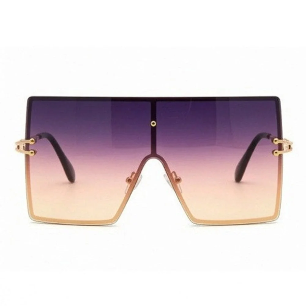 Oversized Square Shield Sunglasses Burgundy Gradient Gold Frame Women Shades New